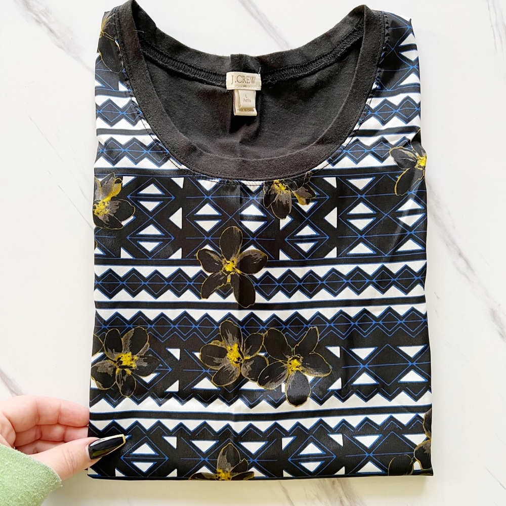 J.Crew Factory Navy Floral Silk Front Tank/Blouse